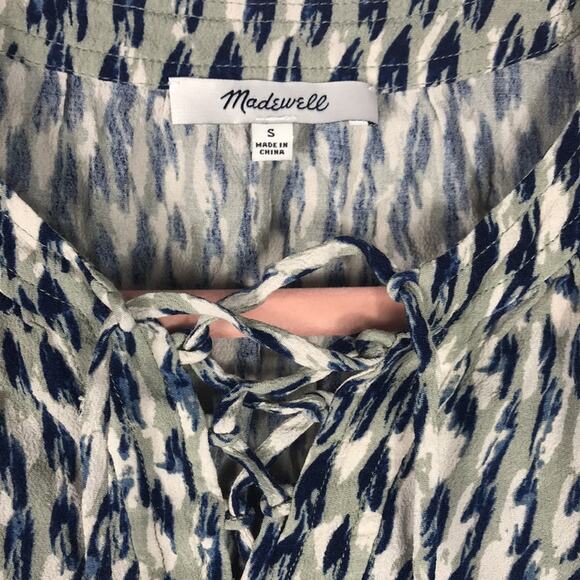 Madewell Sunpleat Lace-Up Top in Painted Feathers size S - Picture 7 of 11